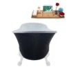 Streamline 32W X 67L Matte Black Acrylic Clawfoot Bathtub With Glossy White Feet And Reversible Drain With Tray