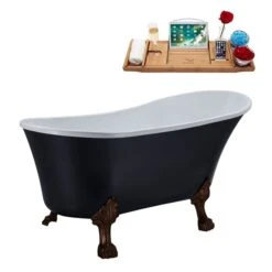 Streamline 32W X 67L Matte Black Acrylic Clawfoot Bathtub With Matte Oil Rubbed Bronze Feet And Reversible Drain With Tray