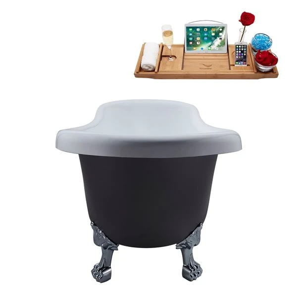 Streamline 28W X 61L Matte Grey Acrylic Clawfoot Bathtub With Polished Chrome Feet And Reversible Drain With Tray - Image 2