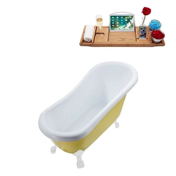 Streamline 28W X 61L Matte Yellow Acrylic Clawfoot Bathtub With Glossy White Feet And Reversible Drain With Tray - Image 5