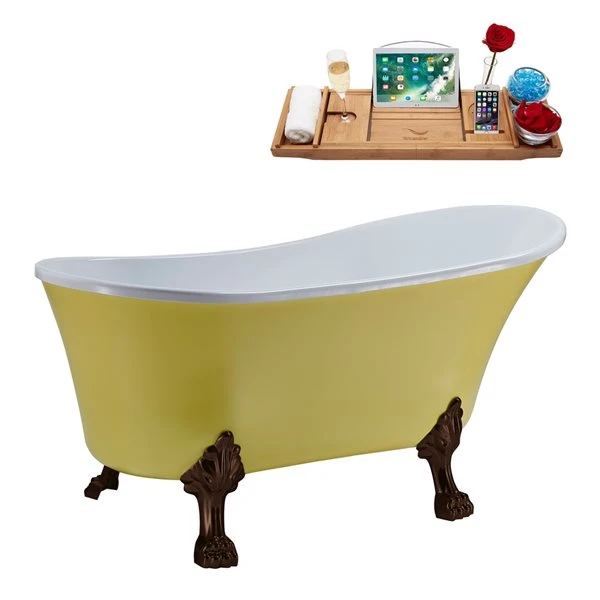 Streamline 28W X 63L Matte Yellow Acrylic Clawfoot Bathtub With Matte Oil Rubbed Bronze Feet And Reversible Drain With Tray - Image 5