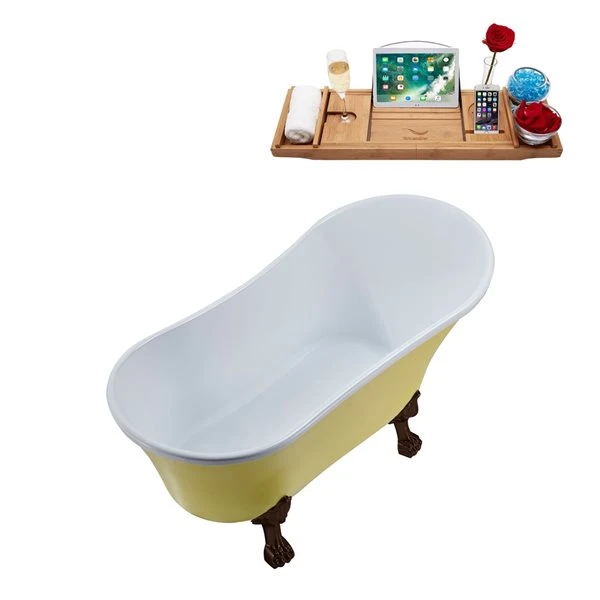 Streamline 28W X 63L Matte Yellow Acrylic Clawfoot Bathtub With Matte Oil Rubbed Bronze Feet And Reversible Drain With Tray - Image 3