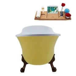 Streamline 28W X 63L Matte Yellow Acrylic Clawfoot Bathtub With Matte Oil Rubbed Bronze Feet And Reversible Drain With Tray