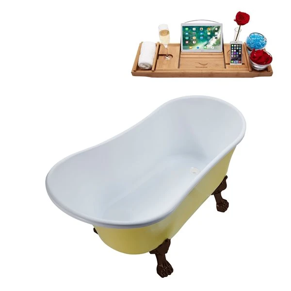 Streamline 28W X 63L Matte Yellow Acrylic Clawfoot Bathtub With Matte Oil Rubbed Bronze Feet And Reversible Drain With Tray - Image 2