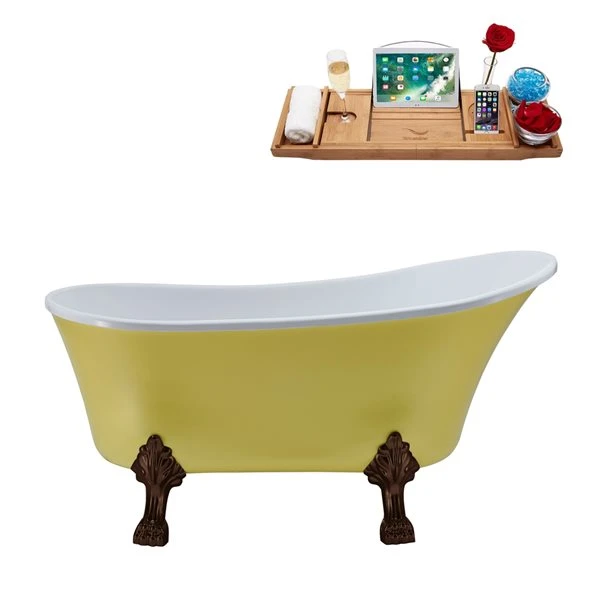 Streamline 28W X 63L Matte Yellow Acrylic Clawfoot Bathtub With Matte Oil Rubbed Bronze Feet And Reversible Drain With Tray - Image 4