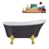 Streamline 28W X 59L Matte Grey Acrylic Clawfoot Bathtub With Polished Gold Feet And Reversible Drain With Tray