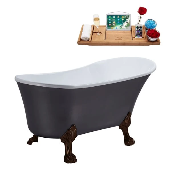 Streamline 28W X 59L Matte Grey Acrylic Clawfoot Bathtub With Matte Oil Rubbed Bronze Feet And Reversible Drain With Tray - Image 5