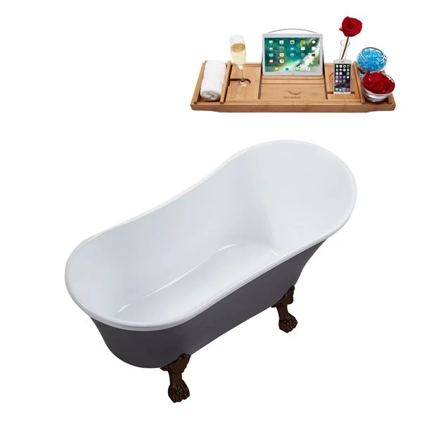 Streamline 28W X 59L Matte Grey Acrylic Clawfoot Bathtub With Matte Oil Rubbed Bronze Feet And Reversible Drain With Tray - Image 3