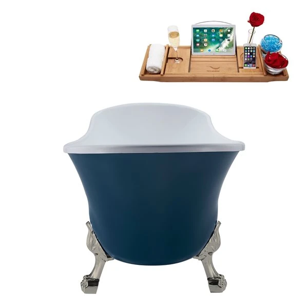 Streamline 28W X 59L Matte Light Blue Acrylic Clawfoot Bathtub With Brushed Nickel Feet And Reversible Drain With Tray - Image 3