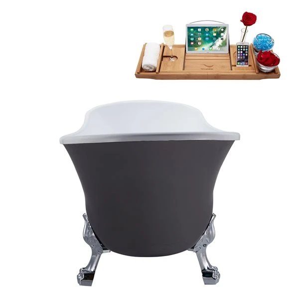 Streamline 28W X 59L Matte Grey Acrylic Clawfoot Bathtub With Polished Chrome Feet And Reversible Drain With Tray - Image 5