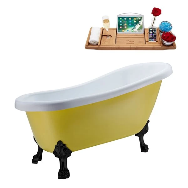 Streamline 28W X 61L Matte Yellow Acrylic Clawfoot Bathtub With Matte Black Feet And Reversible Drain With Tray - Image 5