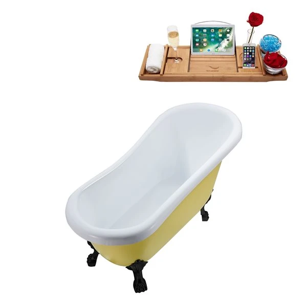 Streamline 28W X 61L Matte Yellow Acrylic Clawfoot Bathtub With Matte Black Feet And Reversible Drain With Tray - Image 2