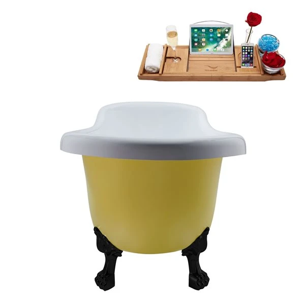 Streamline 28W X 61L Matte Yellow Acrylic Clawfoot Bathtub With Matte Black Feet And Reversible Drain With Tray - Image 3