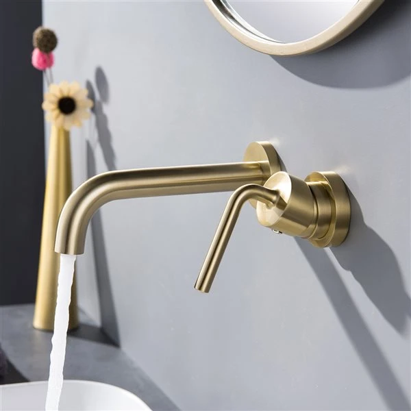 Clihome Polished Gold 1-handle Wall-mount Bathroom Sink Faucet