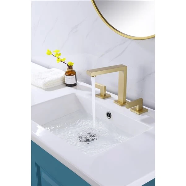 Clihome Brushed Gold 2-handle Single Hole Bathroom Sink Faucet (Deck Plate Included) - Image 4