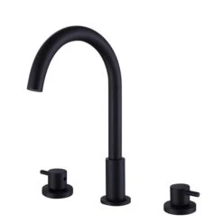 Clihome Matte Black 2-handle Widespread Round Spout Bathroom Sink Faucet - Deck Plate Included