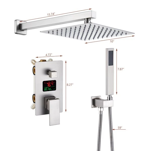 Clihome Brushed Nickel 1-spray Rain Shower Head And Handheld Shower Combo 2.5 GPM (9.5 LPM) - Image 4