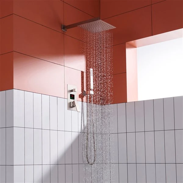 Clihome Brushed Nickel 1-spray Rain Shower Head And Handheld Shower Combo 2.5 GPM (9.5 LPM) - Image 5