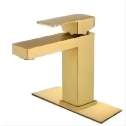 Clihome Brushed Gold 1-handle Wall-mount Bathroom Sink Faucet Deck Plate Included
