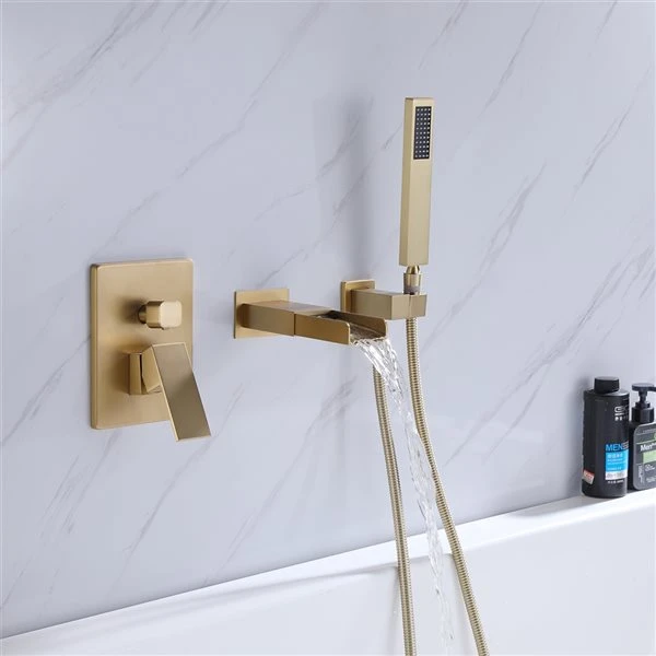 Clihome Brushed Gold 1-handle Residential Wall Mount Bathtub Faucet (Hand Shower Included) - Image 4