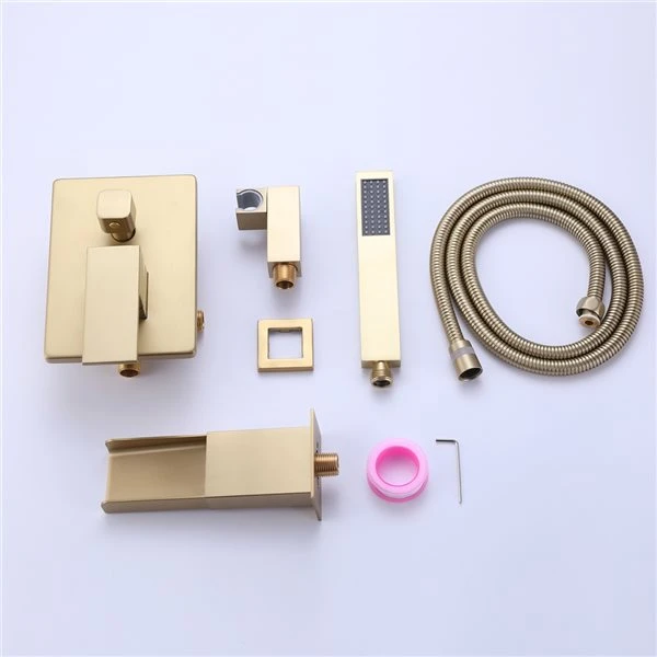 Clihome Brushed Gold 1-handle Residential Wall Mount Bathtub Faucet (Hand Shower Included)
