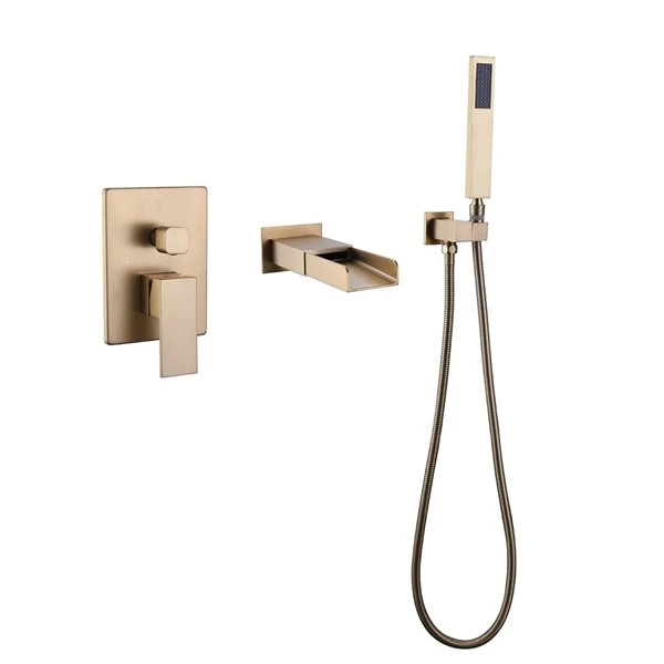 Clihome Brushed Gold 1-handle Residential Wall Mount Bathtub Faucet (Hand Shower Included) - Image 3