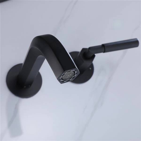 Clihome Matte Black 2-handle Wall-mount Bathroom Sink Faucet (Deck Plate Included) - Image 4