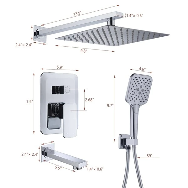 Clihome Polished Chrome Wall-Mounted 3-spray Hand Shower And Tub Spout - Valve Included - Image 3