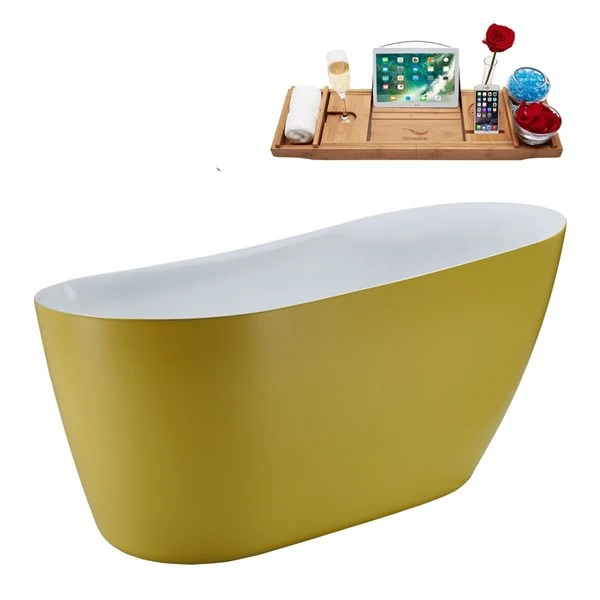Streamline 29W X 59L Matte Yellow Acrylic Bathtub And A Matte Oil Rubbed Bronze Reversible Drain With Tray