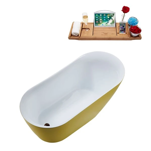 Streamline 29W X 59L Matte Yellow Acrylic Bathtub And A Matte Oil Rubbed Bronze Reversible Drain With Tray - Image 4