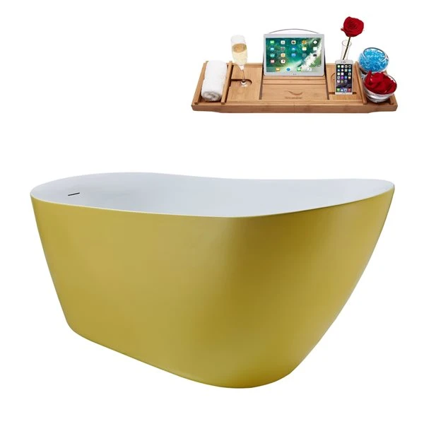 Streamline 29W X 59L Matte Yellow Acrylic Bathtub And A Matte Oil Rubbed Bronze Reversible Drain With Tray - Image 3