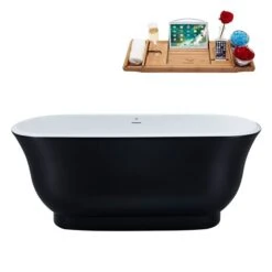 Streamline 28W X 59L Matte Black Acrylic Bathtub And A Matte Oil Rubbed Bronze Center Drain With Tray