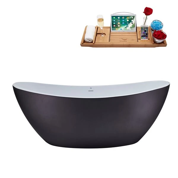 Streamline 35W X 75L Matte Grey Acrylic Bathtub And A Glossy White Center Drain With Tray - Image 4