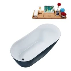 Streamline 29W X 59L Matte Light Blue Acrylic Bathtub And A Polished Chrome Reversible Drain With Tray