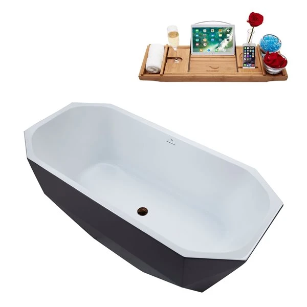 Streamline 29W X 63L Matte Grey Acrylic Bathtub And A Matte Oil Rubbed Bronze Center Drain With Tray - Image 2