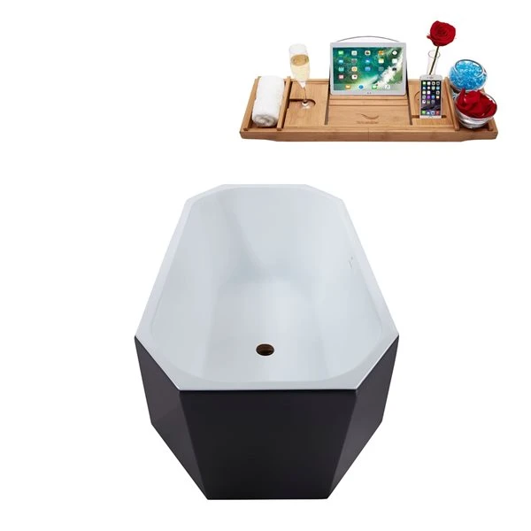 Streamline 29W X 63L Matte Grey Acrylic Bathtub And A Matte Oil Rubbed Bronze Center Drain With Tray - Image 3