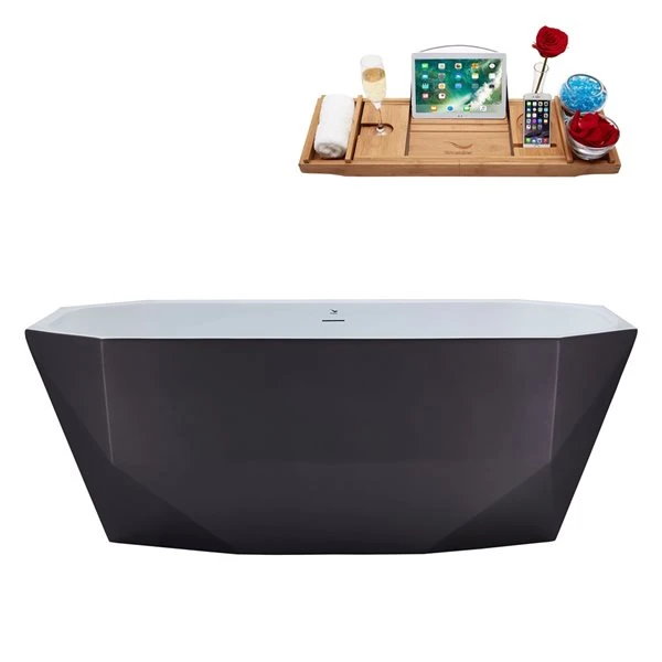 Streamline 29W X 63L Matte Grey Acrylic Bathtub And A Matte Oil Rubbed Bronze Center Drain With Tray - Image 5