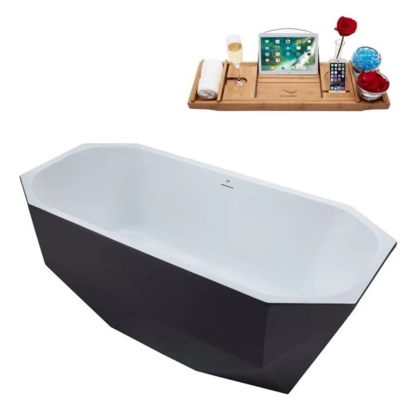 Streamline 29W X 63L Matte Grey Acrylic Bathtub And A Polished Gold Center Drain With Tray - Image 4