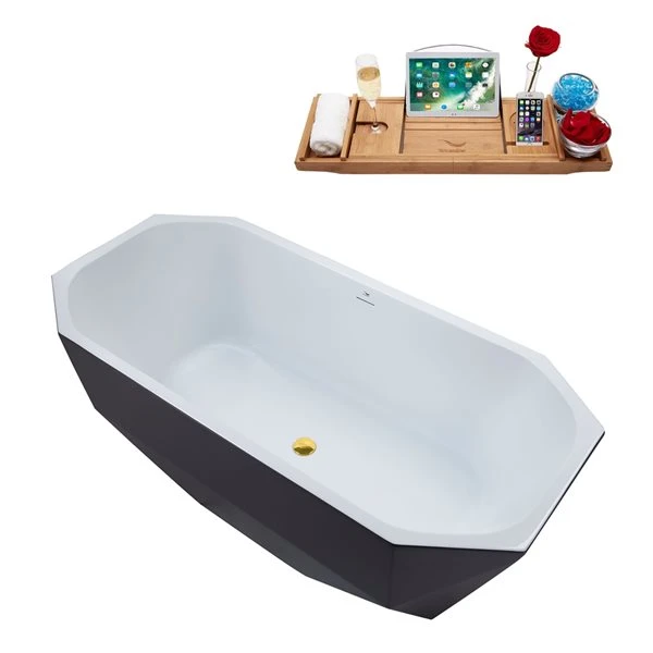 Streamline 29W X 63L Matte Grey Acrylic Bathtub And A Polished Gold Center Drain With Tray - Image 5