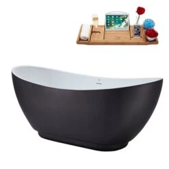 Streamline 28W X 62L Matte Grey Acrylic Bathtub And A Polished Gold Center Drain With Tray