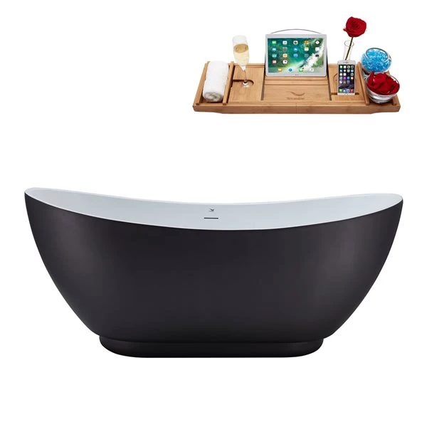 Streamline 28W X 62L Matte Grey Acrylic Bathtub And A Polished Gold Center Drain With Tray - Image 4