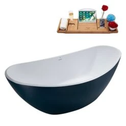 Streamline 35W X 75L Matte Light Blue Acrylic Bathtub And A Matte Oil Rubbed Bronze Center Drain With Tray