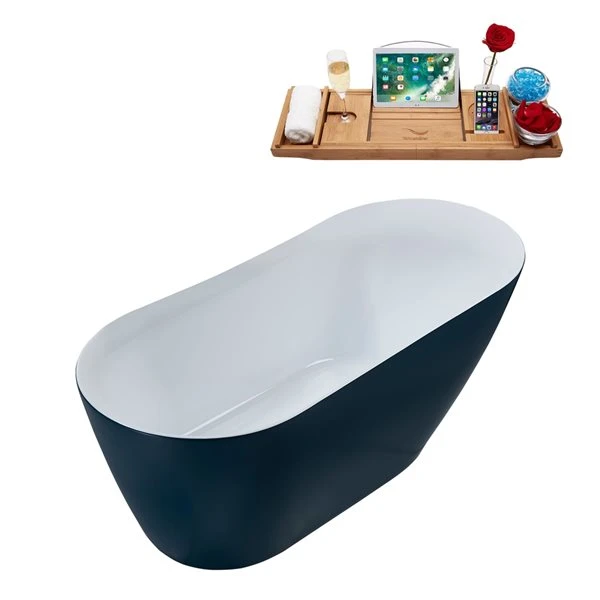 Streamline 29W X 59L Matte Light Blue Acrylic Bathtub And A Glossy White Reversible Drain With Tray - Image 2