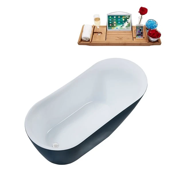 Streamline 29W X 59L Matte Light Blue Acrylic Bathtub And A Glossy White Reversible Drain With Tray - Image 5