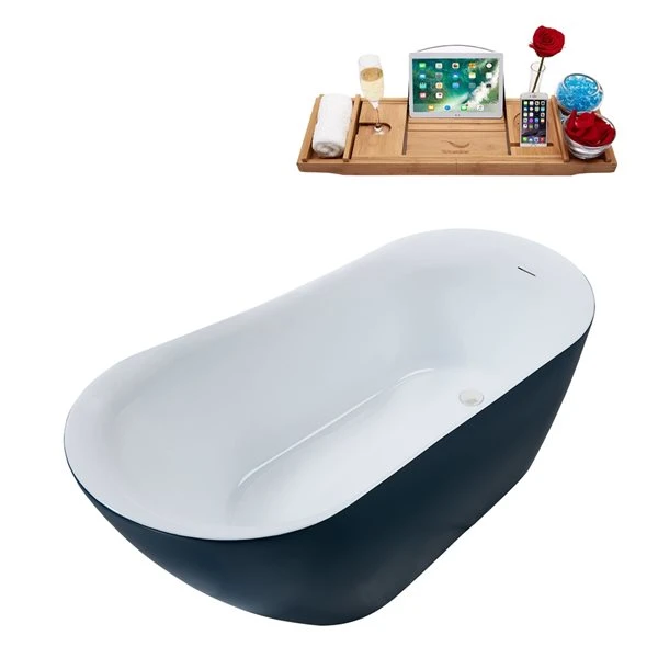 Streamline 29W X 59L Matte Light Blue Acrylic Bathtub And A Glossy White Reversible Drain With Tray - Image 4