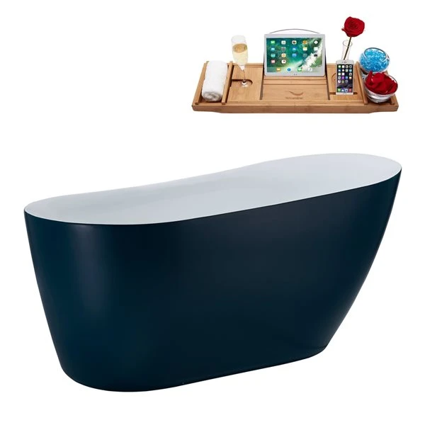 Streamline 29W X 59L Matte Light Blue Acrylic Bathtub And A Brushed Nickel Reversible Drain With Tray