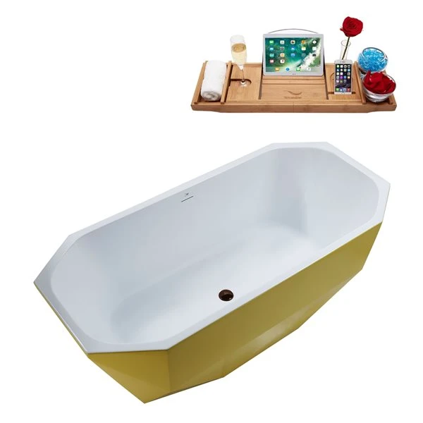 Streamline 29W X 63L Matte Yellow Acrylic Bathtub And A Matte Oil Rubbed Bronze Center Drain With Tray - Image 3
