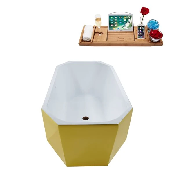 Streamline 29W X 63L Matte Yellow Acrylic Bathtub And A Matte Oil Rubbed Bronze Center Drain With Tray - Image 2