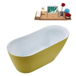 Streamline 29W X 59L Matte Yellow Acrylic Bathtub And A Brushed Nickel Reversible Drain With Tray