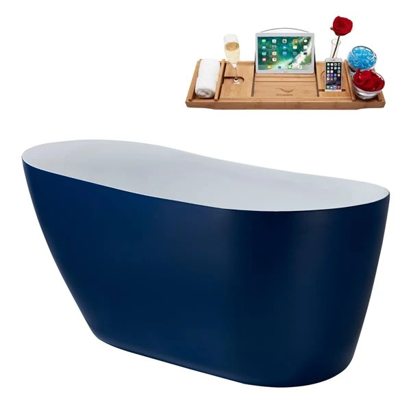 Streamline 29W X 59L Matte Dark Blue Acrylic Bathtub And A Brushed Nickel Reversible Drain With Tray - Image 3